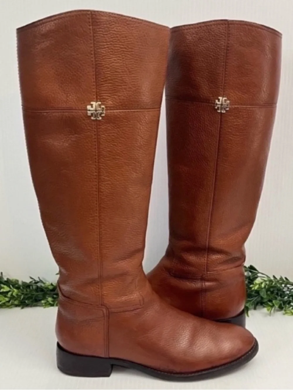 Tory Burch 'Jolie' Tall Riding Boots - Cognac Brown Leather Size 8.5
